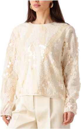 Second Female Glimmer Blouse - Dames - Blouses - Beige - L - Wol - Overhemden