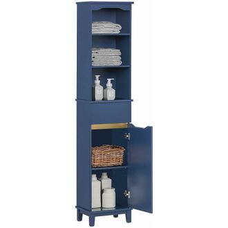 SoBuy Sobuy - Armario Alto Para Ba&ntilde;o Columna De Ba&ntilde;o Estanter&iacute;as De Ba&ntilde;o Con 3 Estantes 1 Puerta Y 1 Caj&oacute;n 35 X 30 X 170 Cm Bzr112-b Es