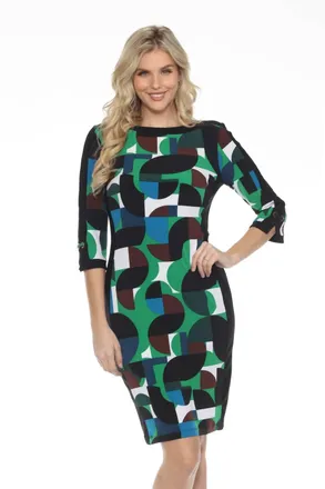 Joseph Ribkoff Womens Geometric Print Boat Neck Sheath Dress In Vanilla/multi