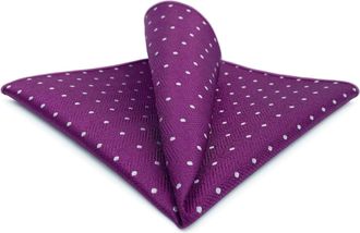 Shlax & Wing Dotty Pocket Square for Men Dark Magenta Purple Plum White Dots Handkerchief