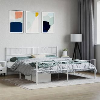 Berkfield Home Metal Bed Frame with Headboard & Footboard White 193x203 cm