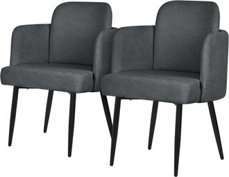 ML Design Ml-design 2x Sillas De Comedor Con Funda De Tela En Color Antracita, Asientos Sof&aacute; De Sal&oacute;n Con Respaldo Y Reposabrazos De Rat&aacute;n Mueble Tapizado Con P