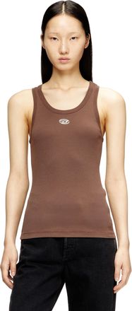 Diesel Slim ribbed tank top with metallic Oval D - T-Shirts - Woman - Brown