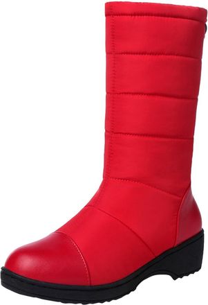 Generic Women Winter Snow Boots Warm Mid Calf Boots Anti-Slip Comfortable Lightweight Platform Down Cotton Shoes (2-Red, 7.5)