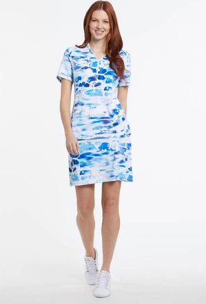 Tribal Ocean Waves Zip Front Performance Dress In Blue
