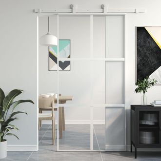 Berkfield Home Sliding Door White 102.5x205 cm Tempered Glass & Aluminium in Black