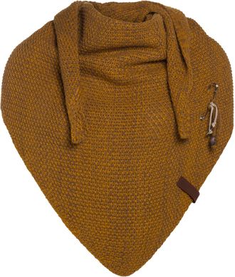 Knit Factory Coco Knitted Shawl - Triangle Scarf Women - Ochre/Tobacco - Knitted winter scarf - 190x85 cm - Manufactured in Europe - Ladies scarf - Including decor