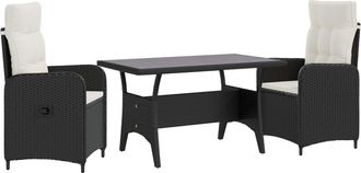 vidaXL Juego De Comedor Para Exteriores 3 Uds. Negro Y Blanco Crema Vidaxl