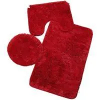 OEM Set Di Tappetini Da Bagno Pure Color, 3 Pezzi Antiscivolo E Assorbenti, Morbidi, Per Vasca Da Bagno E Copriwater, Lavabili, Rossi - Crezuo
