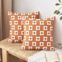 OEM Fundas De Coj&iacute;n Decorativas De Color Naranja Con Motivos Oto&ntilde;ales, 45 X 45 Cm, Juego De Dos. Estampado Jacquard De Girasoles Y Margaritas. Fundas Cuad