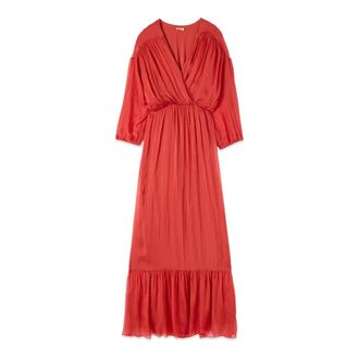 Oltre Lange jurk van een zijdemix voile - Dames - Maxi kleedjes - Oranje - XL - Kleedjes