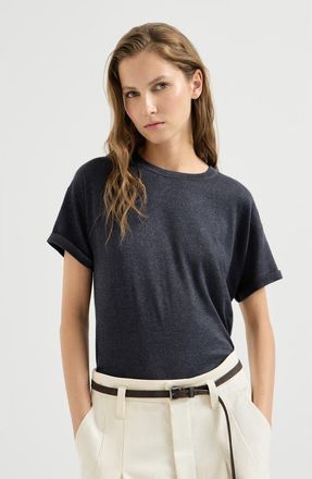 Brunello Cucinelli Sparkling cashmere and silk lightweight knit T-shirt in Blue at Nordstrom, Size Xxx-Large