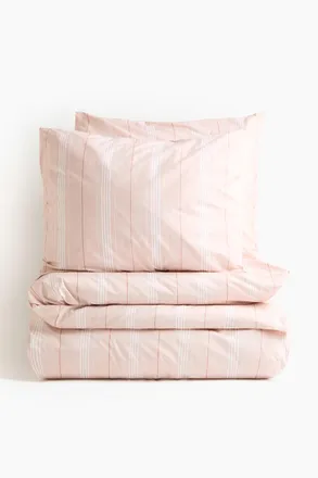 H&M Doppel-/Kingsize-Bettw&auml;sche aus Baumwollperkal - Hellrosa/Gestreift