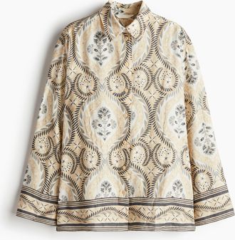 H&M Bluse in Loose Fit - Beige/Gemustert