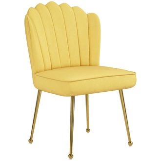HOMCOM Velvet-Feel Shell Accent Chair Home Bedroom Lounge Metal Legs - Yellow | TJ Hughes