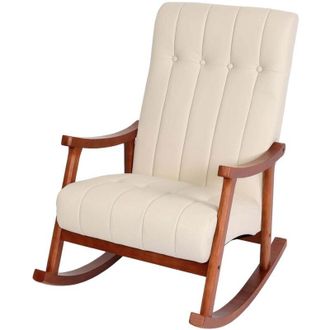 Hhg non utilizzato] Sedia a dondolo nordica elegante 624 97x62x82cm legno scuro ecopelle avorio