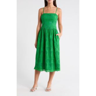 Sugarlips Selry Eyelet Palm Midi Sundress in Green at Nordstrom, Size X-Large