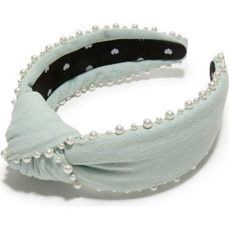Lele Sadoughi Knotted Pearl Edge Headband in Blue at Nordstrom