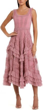 Mac Duggal Petite Scoop Neck Sleeveless Mesh Micro Ruffle Midi Dress in Antique Rose at Nordstrom, Size 10P