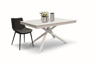 Konte Design Mesa de madera, blanco fresno y metal blanco, 120x80-170x80 cm