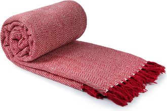 TJ Hughes Herringbone - Recycled Cotton Throw in Red - TJ Hughes