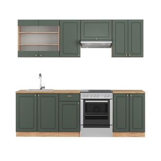 Vicco Mueble De Cocina Fame-line, Green-gold Country/gold Power Roble, 240 Cm Sin Encimera