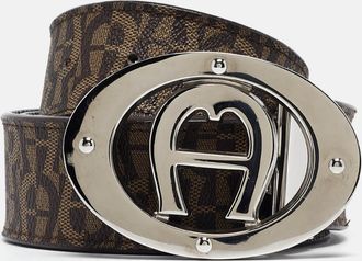 Aigner Dark Brown Monogram Coated Canvas And Leather Logo Belt