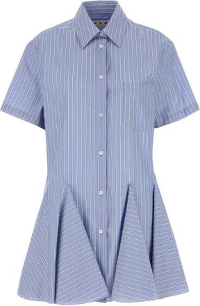 Marni Blue Cotton Poplin Striped Shirt Dress