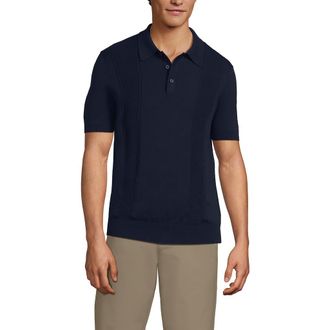 Lands End Short Sleeve Vertical Rib Button Down Sweater Polo in Radiant Navy at Nordstrom, Size Xx-Large