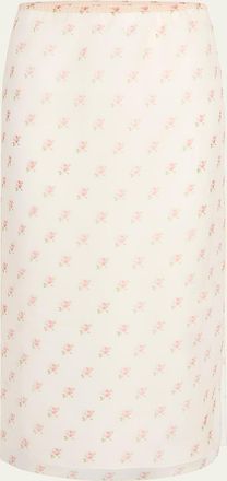 Khaite Sydni Rose-Print Silk Midi Skirt