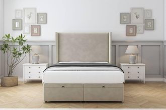 Comfort Beds Madrid Plush Ottoman Bed Base-54 Wingback Headboard in Cream | Size: Small Single