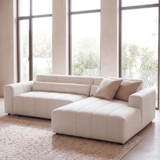 Maisons du monde Sof&aacute; chaiselongue con cama de de 3/4 plazas en tejido texturizado de poli&eacute;ster beige - 290 cm