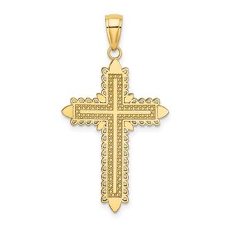 Diamond2Deal 14k Yellow Gold Lace Border Cross Charm Pendant
