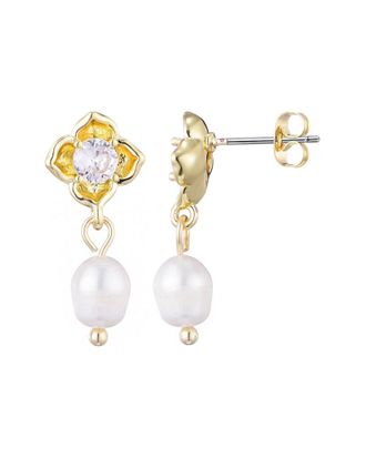 Adornia Adornia 14K Plated 6-8Mm Pearl Crystal Flower Earrings