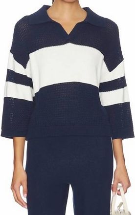 525 america Zuri Johnny Collar Mesh Rugby Pullover In Dark Blue Combo