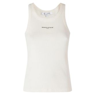 Maison Kitsun&eacute; Sleeveless Tops, female, Beige, Size: M Paris Ribbed Tank Top