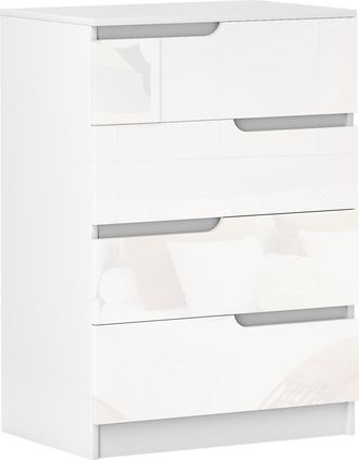 HOMCOM 4 Drawer Chest Of Drawers For Bedroom - 60 X 40 X 85cm - White | TJ Hughes