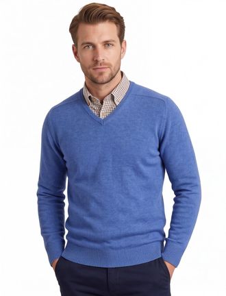 William Lockie trui William Lockie blauw wijde fit lamswol