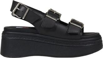 Tommy Hilfiger Womens Platform Buckle Sandals - Black Leather - Size EU 41