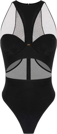 Elisabetta Franchi Tops, Dames, Zwart, XS, Tule, Jersey Bodysuit met Cut-Out