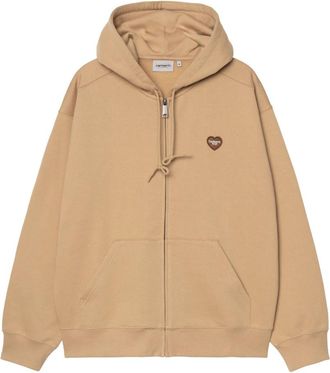 Carhartt Work in Progress Hooded Heart II Hartt Sweat Jacket - Heren - Vesten met rits - Beige - M - Katoen - Hoodies & sweatvesten
