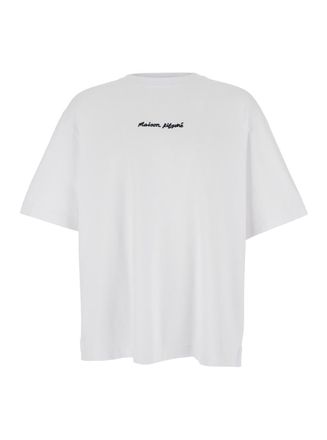 Maison Kitsuné White T-Shirt With Logo Lettering Printed On The Front In Cotton Man