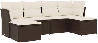 vidaXL Vidaxl - Set Sof&aacute;s De Jard&iacute;n 6 Piezas Y Cojines Rat&aacute;n Sint&eacute;tico Marr&oacute;n