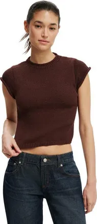 Cotton On Womens Textured Shortsleeve Knit Top in Dark Oak at Nordstrom, Size Xx-Small