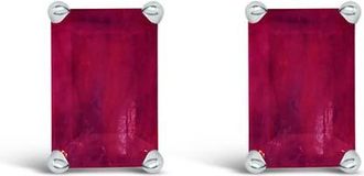 House of Brilliance 14K Gold 6x4MM Emerald Shaped Gemstone Solitaire Stud Earrings in Red Ruby | White at Nordstrom