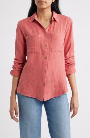 Beach Lunch Lounge Micaela Cotton Button-Up Shirt in Cayenne at Nordstrom, Size Large