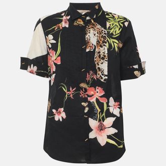Roberto Cavalli Multicolor Floral Print Poplin Blouse