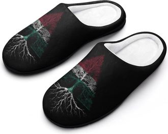 Generic Hungarian Flag Tree Roots Slippers Men Winter Warm Cotton Anti-Slip Indoor Slip-Ons House Shoes
