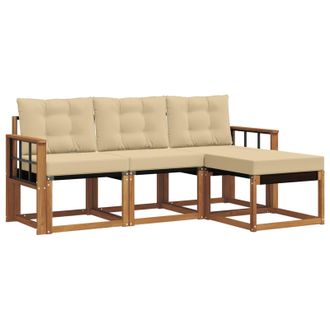 vidaXL Conjunto De Sof&aacute;s De Exterior Con Coj&iacute;n 4 Pcs Natural Y Beige Vidaxl
