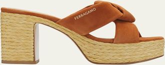 Ferragamo 85mm Douglas Leather Espadrille Platform Sandals